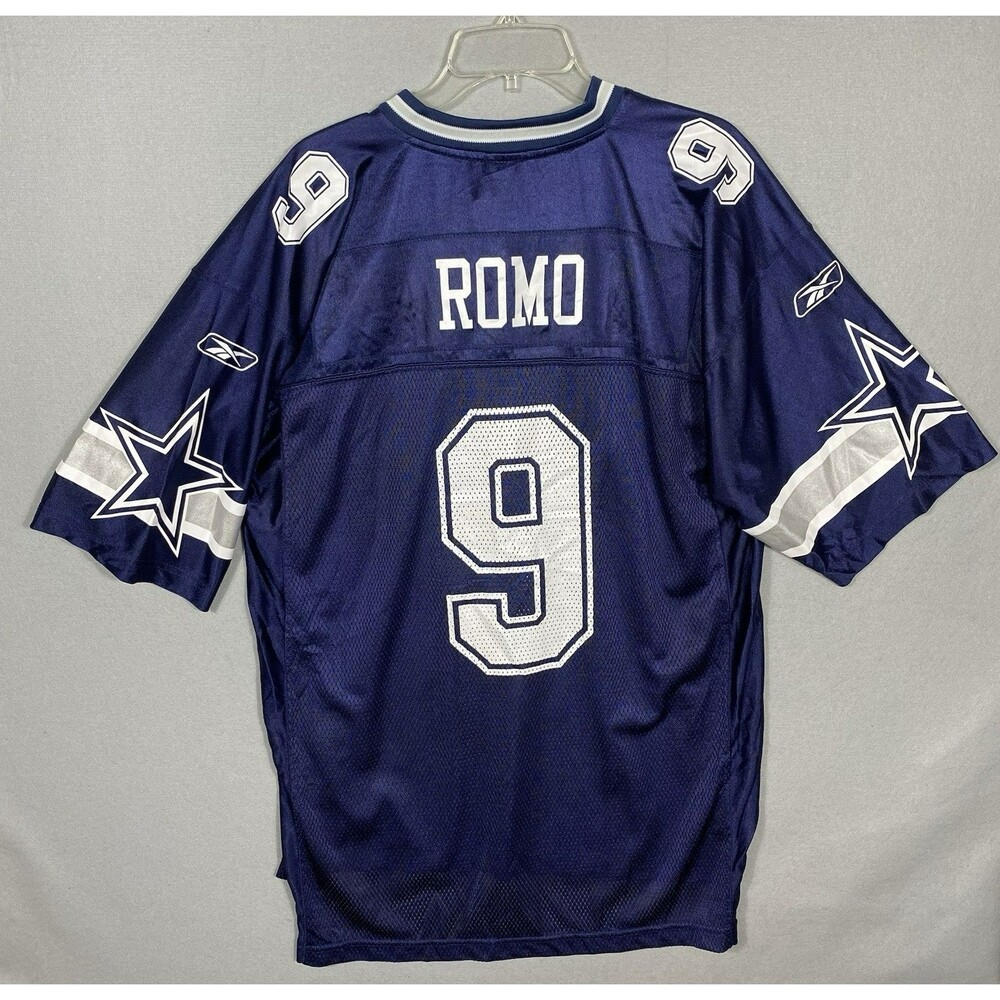 Vintage Reebok On Field Tony Romo #9 Dallas Cowboys Home Blue Jersey Men’s L